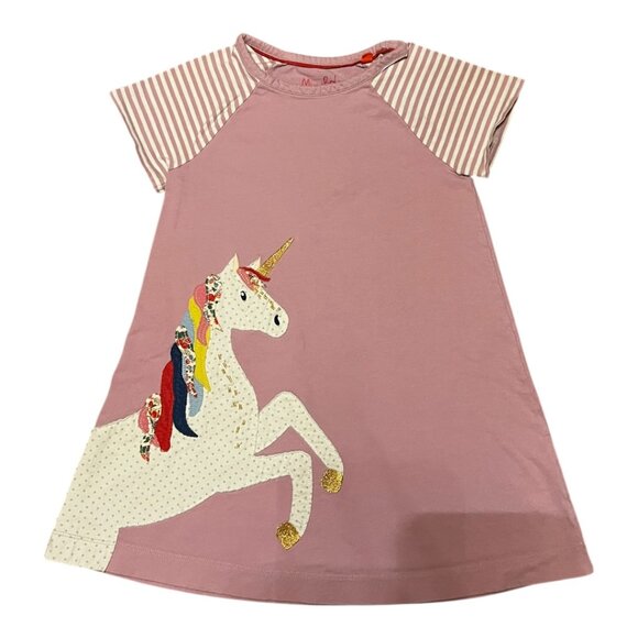 Mini Boden Girls Pink Unicorn Appliqué Dress Size 4-5Y (110cm) Short Sleeve - Picture 1 of 4